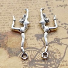 50PCS Antique Silver Tone Metal 3D Gymnastics Girl Dancing Charm Pendant CC81