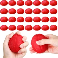 Jenaai 30 Pcs Brain Stress Ball Halloween Squeeze Toy 2.76 Inch PU Hand Red 