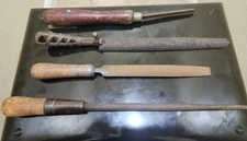 Vintage Wood & Metal Files Lot (4pc) Cabinet Rasp, Round Rasp, Square File