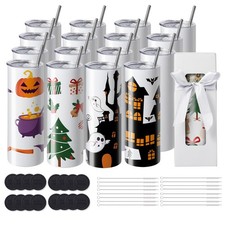 16 Pack Sublimation Tumblers 20oz Skinny Straight Stainless Steel Blank Gift Box