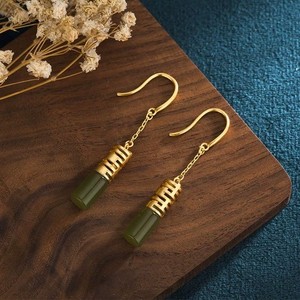 Authentic Green Jade Drop Dangle Earrings Gemstone 18K Gold Plated Boho Minimalist Hook
