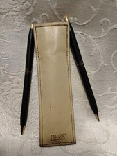 Vtg Cross Matte Black Gold Trim Ballpoint Pen  Mechanical Pencil Set w/ Sheath