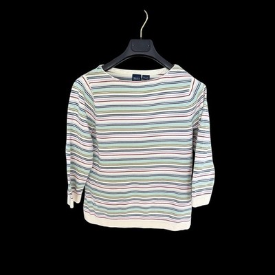 Y2K Basic Editions Womens Multi Color Striped 100% Cotton Small 3/4 Slv