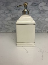 Soap Dispenser Used Ceramic With Gold Trim 7.5  Tall 3.5  Wide Square Pump