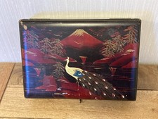 Vintage Japanese Black Lacquered Jewellery box with Peacock and Mount Fuji