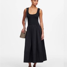 Madewell Mixed Poplin Scoopneck Maxi Dress Small Classic Black