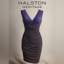 Halston Heritage Draped Slate Violet Cocktail Dress Size 2 Side Zip NWT