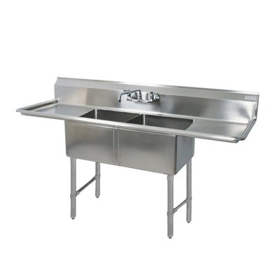 BK Resources 75''x25.5'' Two Compartment 16 Gauge Stainless Steel Sink