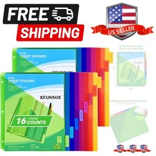 8-Tab Binder Dividers - Index Pockets Divider for 3 Ring Binders, 3-Hole Plas...