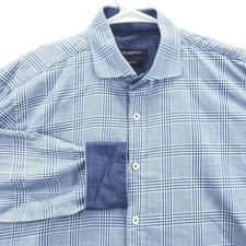 Bugatchi Shirt Mens Large Blue Plaid Shaped Fit Flip Cuffs Button Front