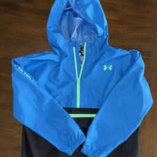 Under Armour Pullover 1/4 Zip Windbreaker Jacket Blue BlackGreen Youth Large EUC