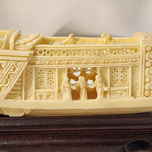 Chinese Carved Bovine Pleasure Boat Antique 19th C - Picture 6 of 12