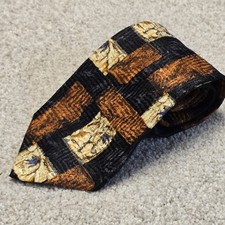 Ermenegildo Zegna 100 Silk Tie Abstract Art Brown Black Gold Luxury Italy