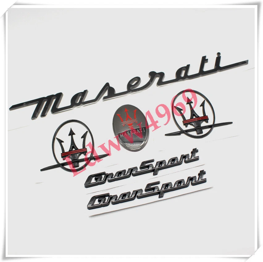 6pc Set Glossy Black Emblem For Maserati GranSport Side Trunk Badges Nameplate - Image 2 of 4