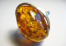 Beautiful Baltic Honey AMBER Natural Ring Silver Plated Adjustable Size