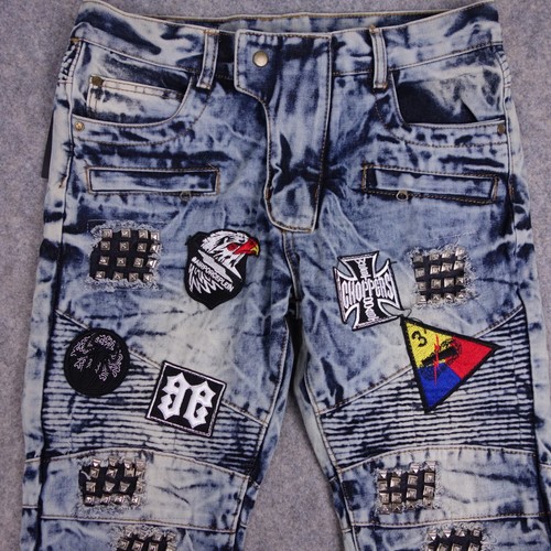 Biepa Jeans Homme 32x34 Patch Designer Acid Wash Mens NEW - Picture 2 of 10