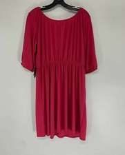 $200 Adrianna Papell Womens Pink Ruched Crew-Neck Cocktail Jersey Dress Size 12M