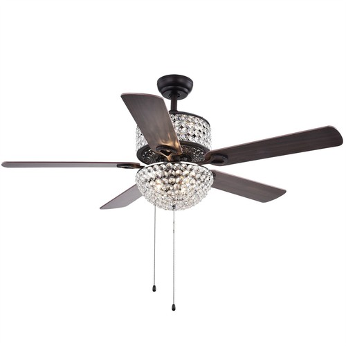 Laure Crystal 6-light Crystal 5-blade 52-inch Ceiling Fan Pull Chain - Picture 5 of 7