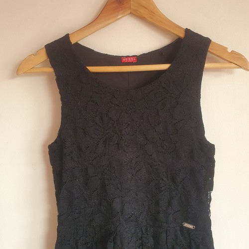 Abito donna nero GUESS nero pizzo aderente e svasato senza maniche taglia small 8 10 NUOVO - Foto 6 di 22
