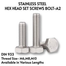 M6 M8 M10 FULLY THREADED HEX HEAD SET SCREWS BOLT STAINLESS STEEL A2 - DIN 933