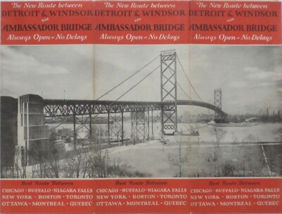 1936 AMBASSADOR BRIDGE Road Map DETROIT Michigan ESSEX COUNTY Ontario Canada