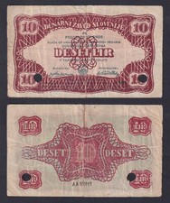 Banknote Denarni Zavod Slovenije Yugoslavia 10 Lira 1944 P.-S112 BB-/VF-