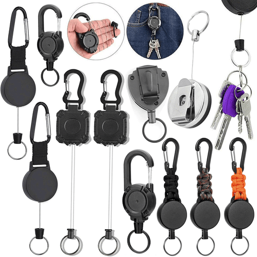 Retractable Reel Clip Badge Holder ID Card Key Ring Carabiner Keychain Name Tag - Picture 2 of 46