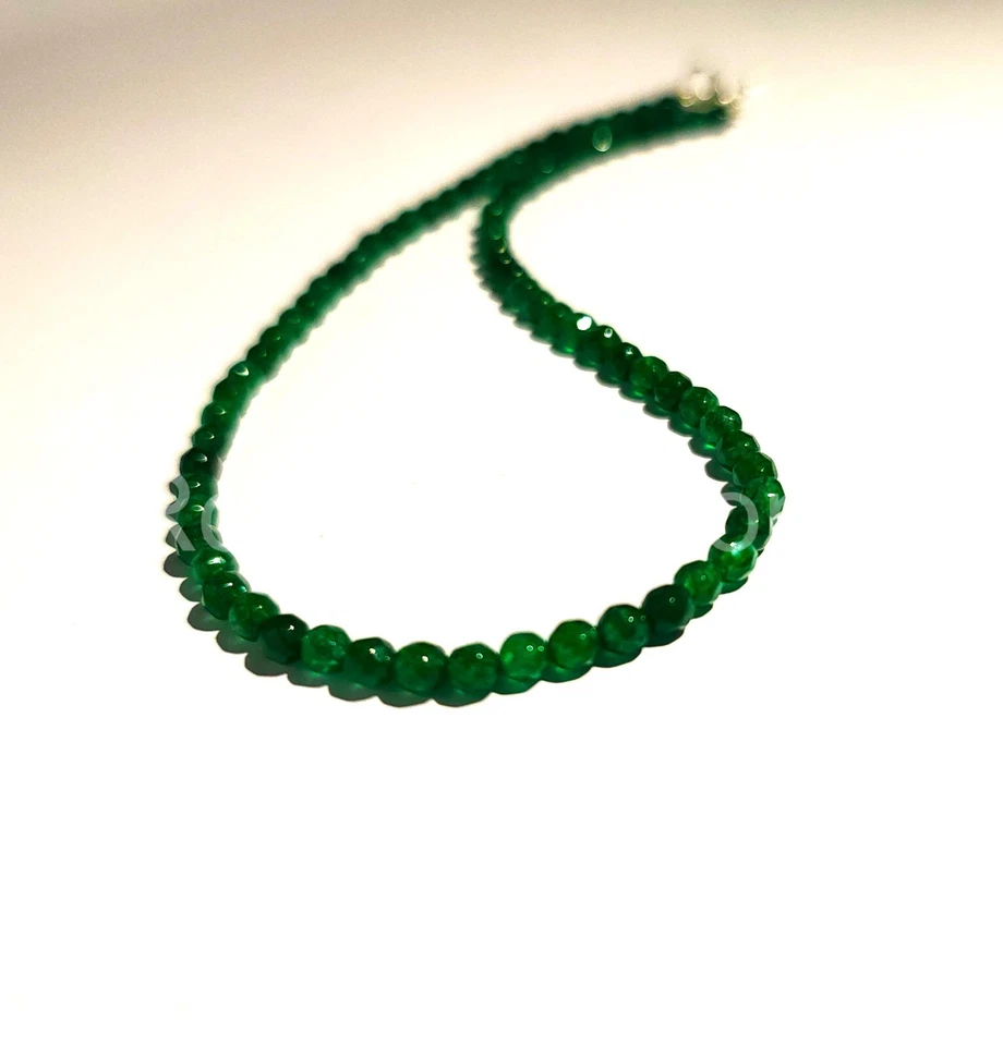 Collar Hecho a Mano Rondelle Esmeralda Cuentas Facetadas Lisas Ónix Verde Rondelle Foto 2 de 4