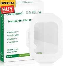 Transparent Film Dressing 50 Packs 4'' x 4.75'' Clear Waterproof Bandages for Wo