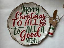 Mud Pie Home Santa Farmhouse Christmas Cheese Serving Plate Spreader Knife Set