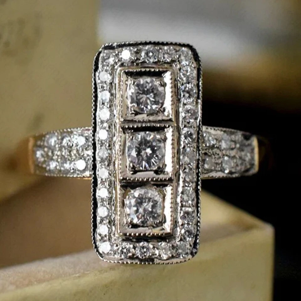 0.50 TCW Round Cut Moissanite Three Stone Engagement Ring 14K White Gold Plated - Image 3 of 4