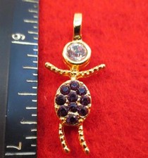 14KT GOLD EP BOY FEBRUARY PURPLE CRYSTAL PAVE BIRTHSTONE KIDS PENDANT CHARM