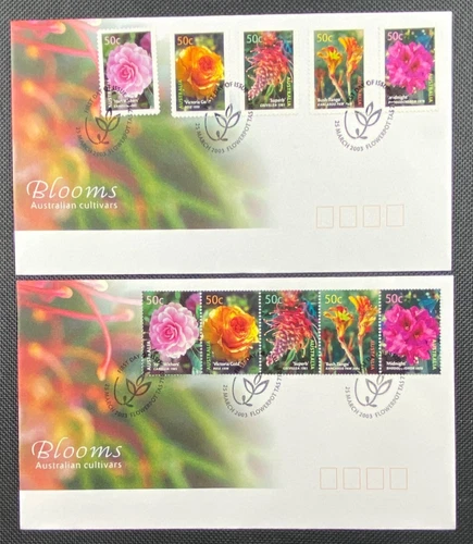 2 x 2003 Blooms Australian Cultivars FDC First Day Covers Gummed + P&S Stamps
