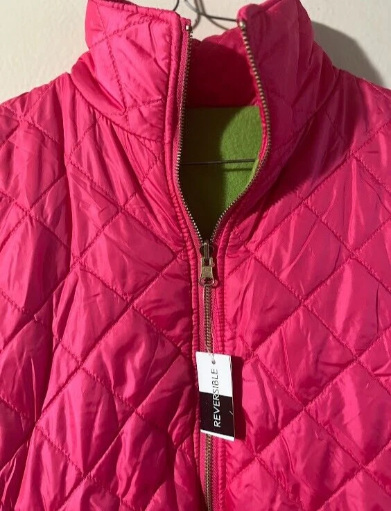 NWT Lexi York Reversible Vest Quilted Fleece Green Full Zip W Pockets Small Pink - Image 4 of 4