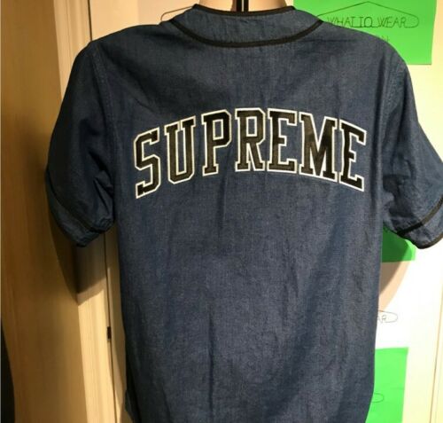 Very rare FW13 Supreme Chenille S logo Denim Baseball Jersey size M medium