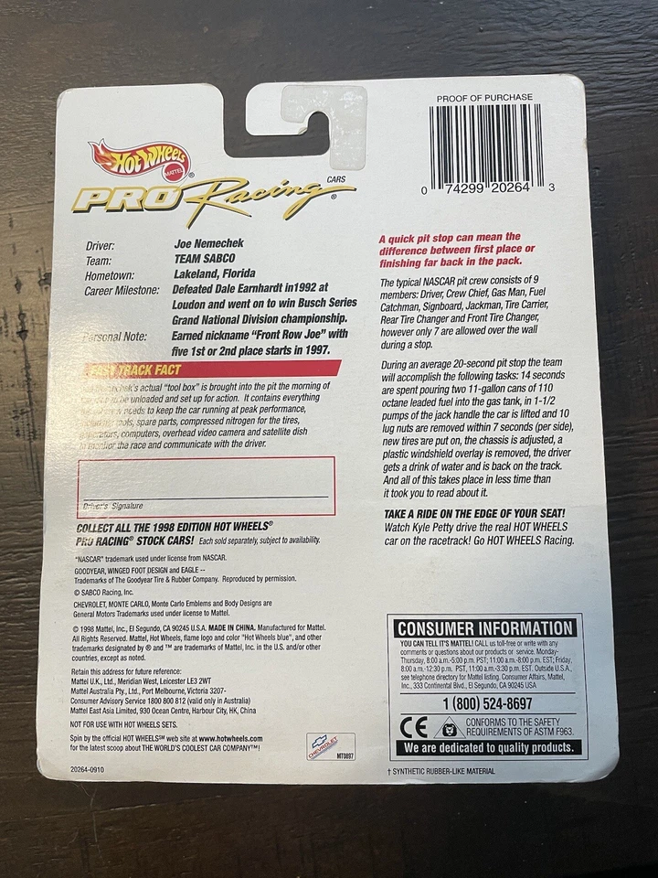 Hot Wheels Racing Joe Nemechek #42 Bell-South Monte Carlo azul con caja de herramientas - 1:64 Foto 3 de 3