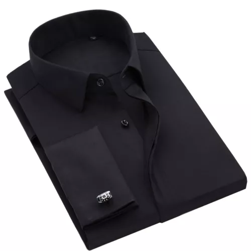 Camisas formales de oficina para hombre manga larga puño francés sin gemelos vestido boda - Imagen 14 de 29