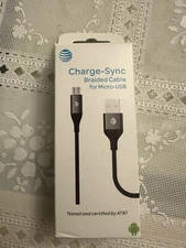 AT&T Charge-Sync Braided Cable For Android Micro-USB Black 4Ft.