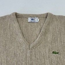 Lacoste IZOD Vintage V-Neck Sweater Acrylic Long Sleeve Tan Men  s Extra Large