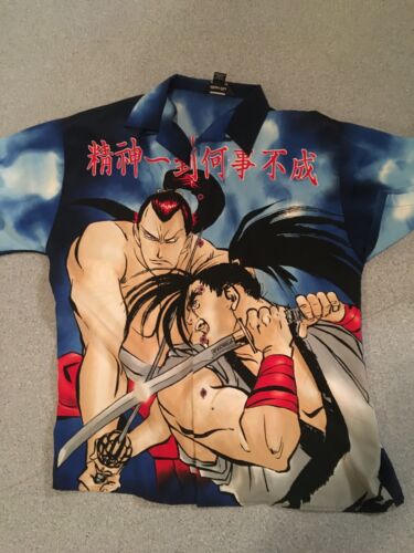 Anime Vtg. J/E/T Streetwear Fighter Red Graphic Shirt Men's large Button  Down