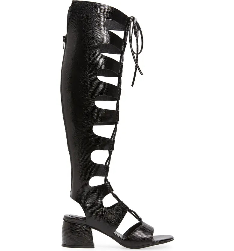Jeffrey Campbell Over the Knee Sandals Back Zip Black Lizard Leather Women  7.5 | eBay