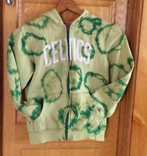 Adidas Celtics Hooded Zip Up Sweatshirt Sz 10-12 Childs Tie-Dyed Green