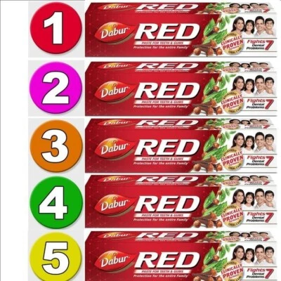 5x Dabur Red Ayurvedic Toothpaste 100ml – Herbal with Clove, Mint & Natural