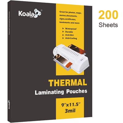 200 Pack 3 mil KOALA Thermal Laminating Pouches Sheets 11.5'' X 9'' Letter Size