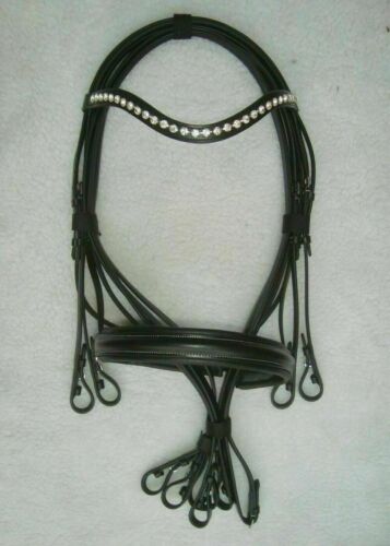 Weymouth Leather Bridle With Crystal Browband Double Leather Reins Free Shipping