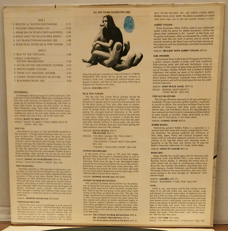 Tina Turner/Albert Collins/etc All Day Thumb Sucker Vinyl LP Blue Thumb Sampler - Image 3 of 4