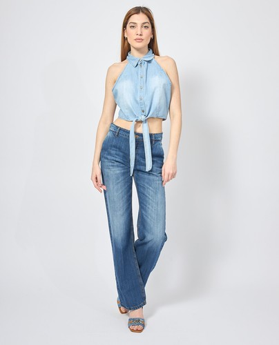 Top donna Gaudi in chambray con bottoni logati