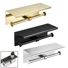 Bathroom Double Toilet Paper Holder with Spacious Shelf Toilet Roll Tissue Rack