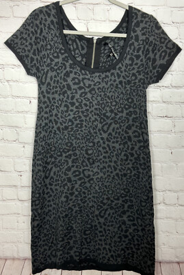 Mac + Jac Women's Leopard print short sleeve cotton sweater dress, sz M