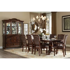 NEW 79"-103" Traditional Formal Dining Brown Cherry Extendable Table & Chair Set